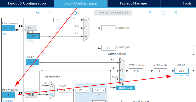 Configure the F722 clock